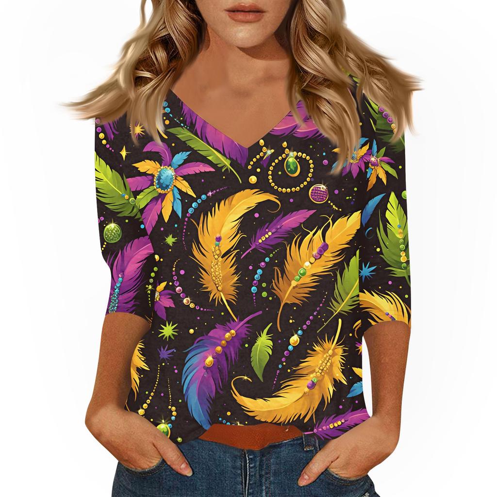 Dámské tričko s potiskem 3/4 rukáv denní víkendová móda základní véčkový výstřih běžný top