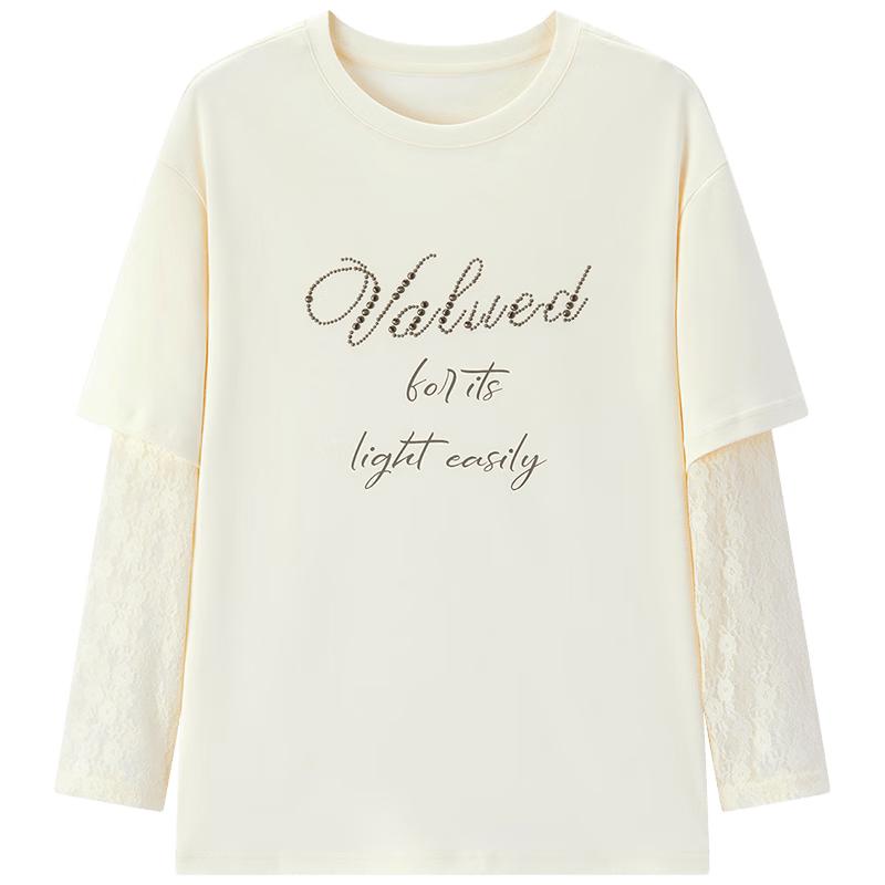 EICHITOO Faux Two-Piece Lace Sleeve T-Shirt M