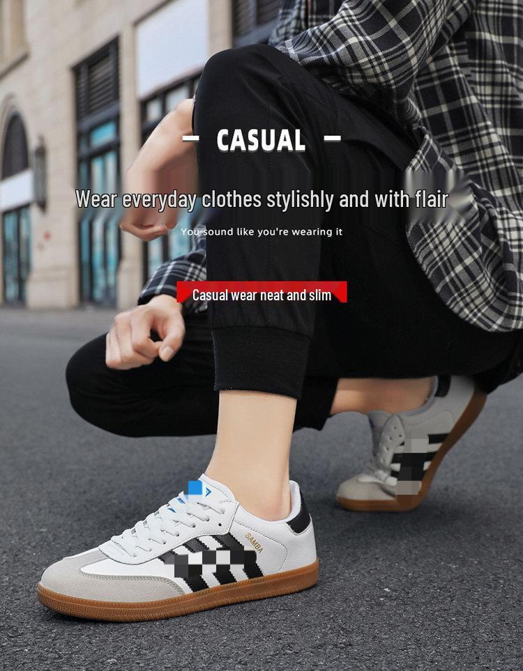 De Xun Pánské a dámské všestranné ležérní tenisky s plochou podrážkou Forrest Gump - Pár styl s designem tří pruhů Samba