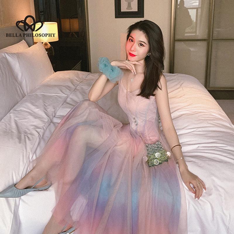 Buy Elegant Rainbow Strap Dress Women Korean Sleeveless Long Y2k Dress  Femme Casual Party Kawaii Dress Summer Women's Clothing at affordable  prices  free shipping, real reviews with photos  Joom