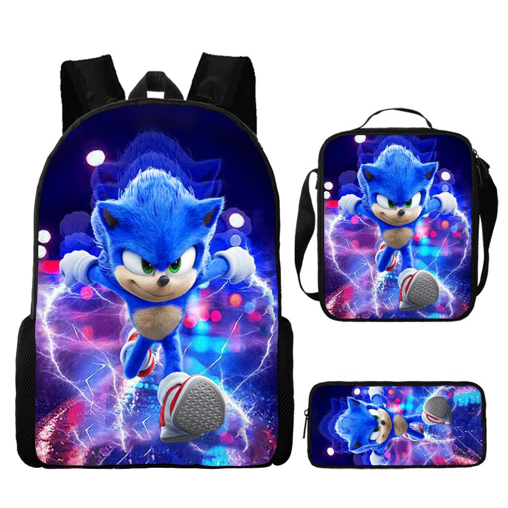 Backpack Sonic Elementary School Bag Lunch Bag Pencil Case Three-Piece Set