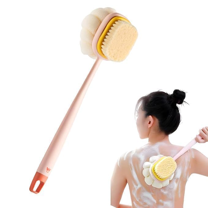 KLIMET 2-in-1 Silicone Body Bathing Brush with Long Handle | Soft & Firm Bristles Back Scrubber for Deep Cleaning, Exfoliation & Dirt Removal | BPA