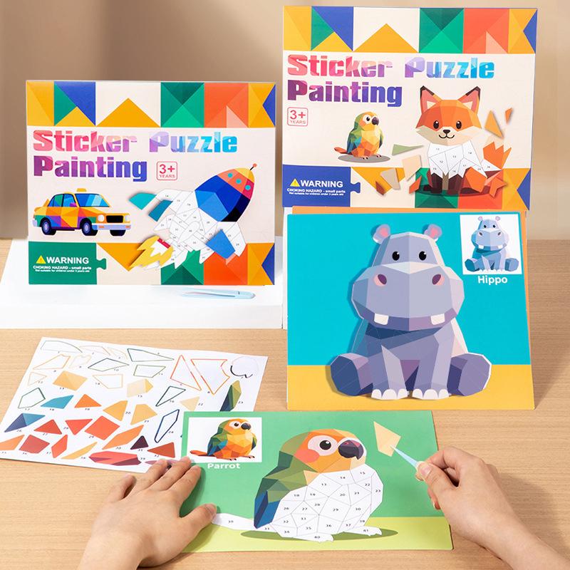 Training Game Paper 3D Geometric Sticker Books Handmade Montessori Diy Paste Material Kit Cartoon Cute Animals Sticker Book Kids