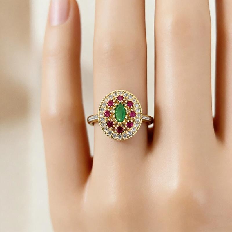 Boho Red Cubic Zirconia Two Tone Golden Ring For Women Silvery Ring Turkish Handmade Ring Daily Party Vacation Jewelry Gifts