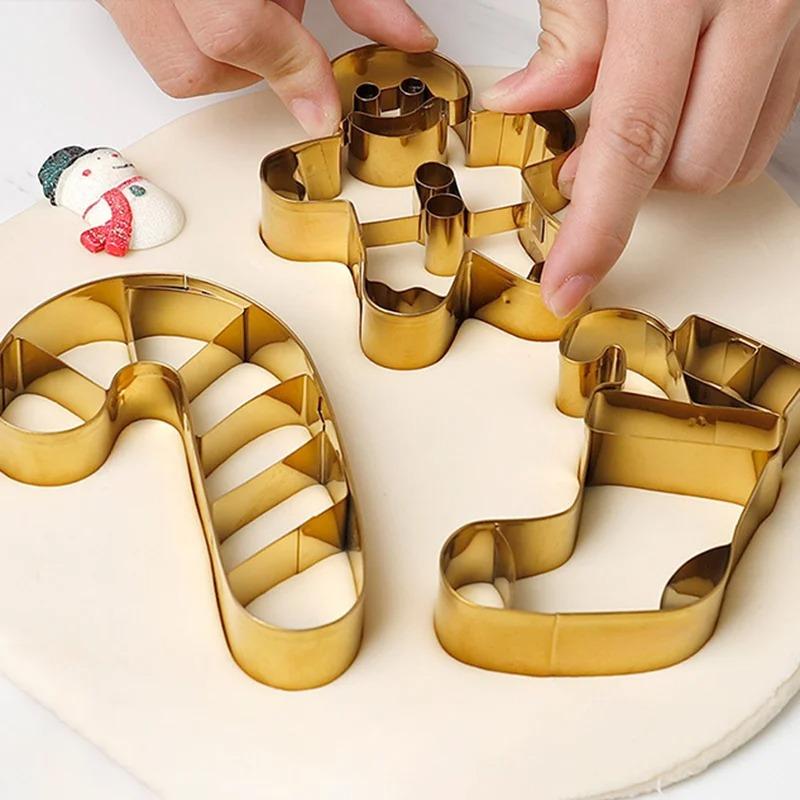 Stainless Steel Christmas Cookie Mold Gingerbread Man Xmas Socks Biscuit Cutter Mould Pastry Decorating Supplies Baking Tools