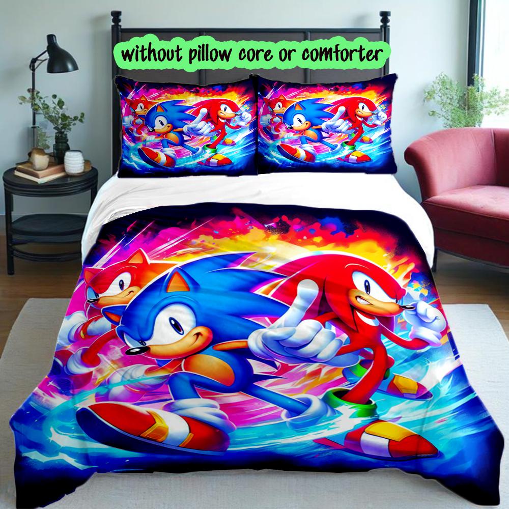 3pcs Sonic Duvet Cover Set for Dorm Room Guest Room Decor, Soft Breathable, Not Comforter Set