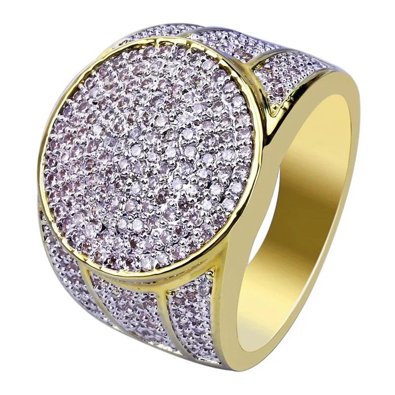 2023 Trendy Golden Full Crystal Geometric Men's Ring Business Style Party Wedding Fashion   Male Hand Accessories