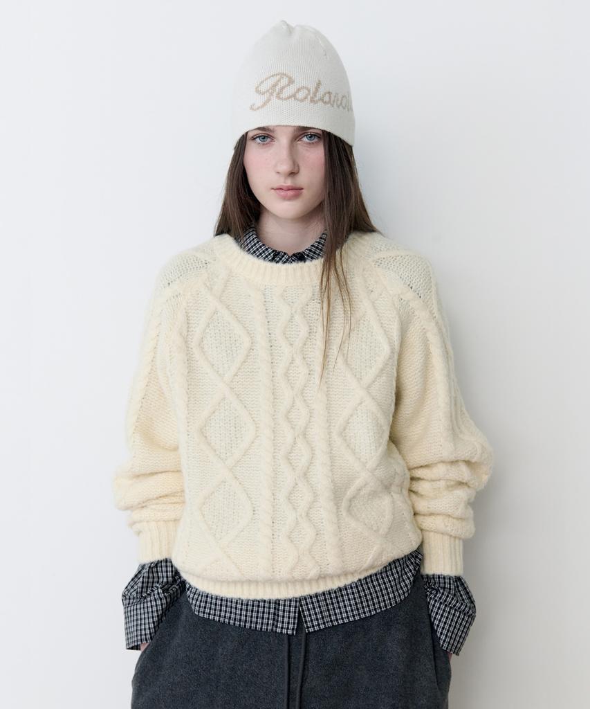 ROLAROLA Mohair Loose Fit Cable Knit Ivory