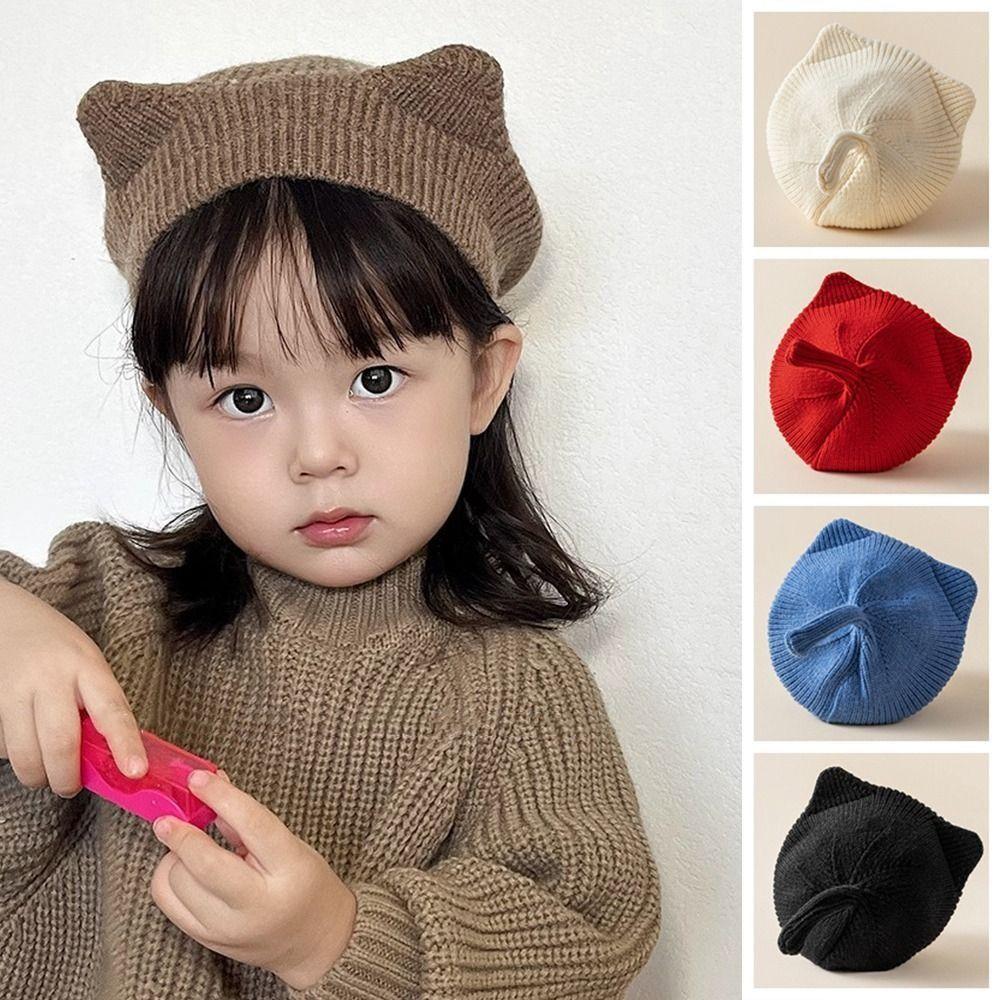 Solid Color Baby Beret Hat 1-6y Boys Girls Painter Hats Lovely Cat Ear Baby Hat Kids