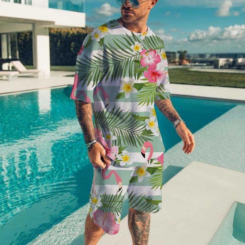 Hawaiian Beach Men's Set T-shirt Two Set Vacation Casual