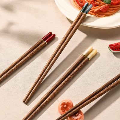 5 Pair Vintage Jade Head Wooden Chopsticks Set Comfortable To Hold Household Chinese Dinning Chopsticks Wax Free