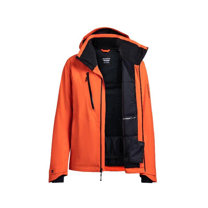 SALOMON סדרת Brilliant Snow מעיל לגברים עמיד לרוח עמיד למים נוח צבע אחיד אדום עגבנייה C23323