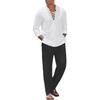 2pcs Set Men's Cotton Linen Shirt and Pants Suits for Men Beach Wear Tracksuit Men Solid Color Shirts Sweatpants Lightweight
