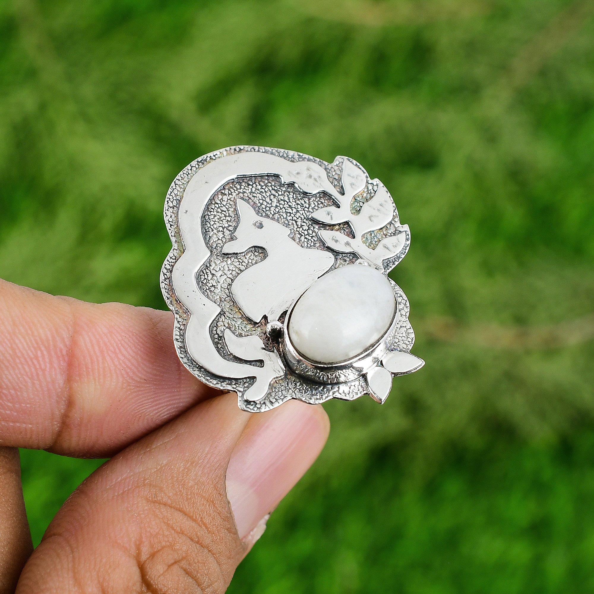 

Sterling Silver Oval Rainbow Moonstone Stone Mother Boho Solitaire Ring Jewelry Adjustable