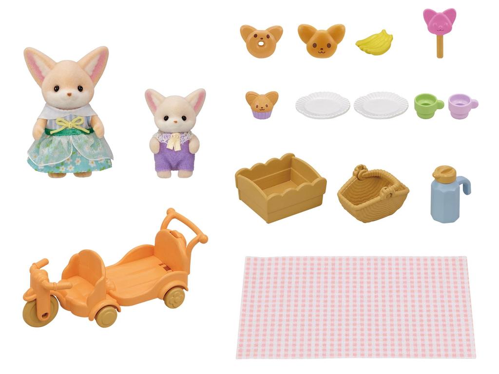 Sylvanian Families Doll and Furniture Set Picnic Fennec ST Mark Ages 3 and Toy Sylvanian Epoch "Friendly - Fox" DF-24 Certified, Up, Dollhouse,