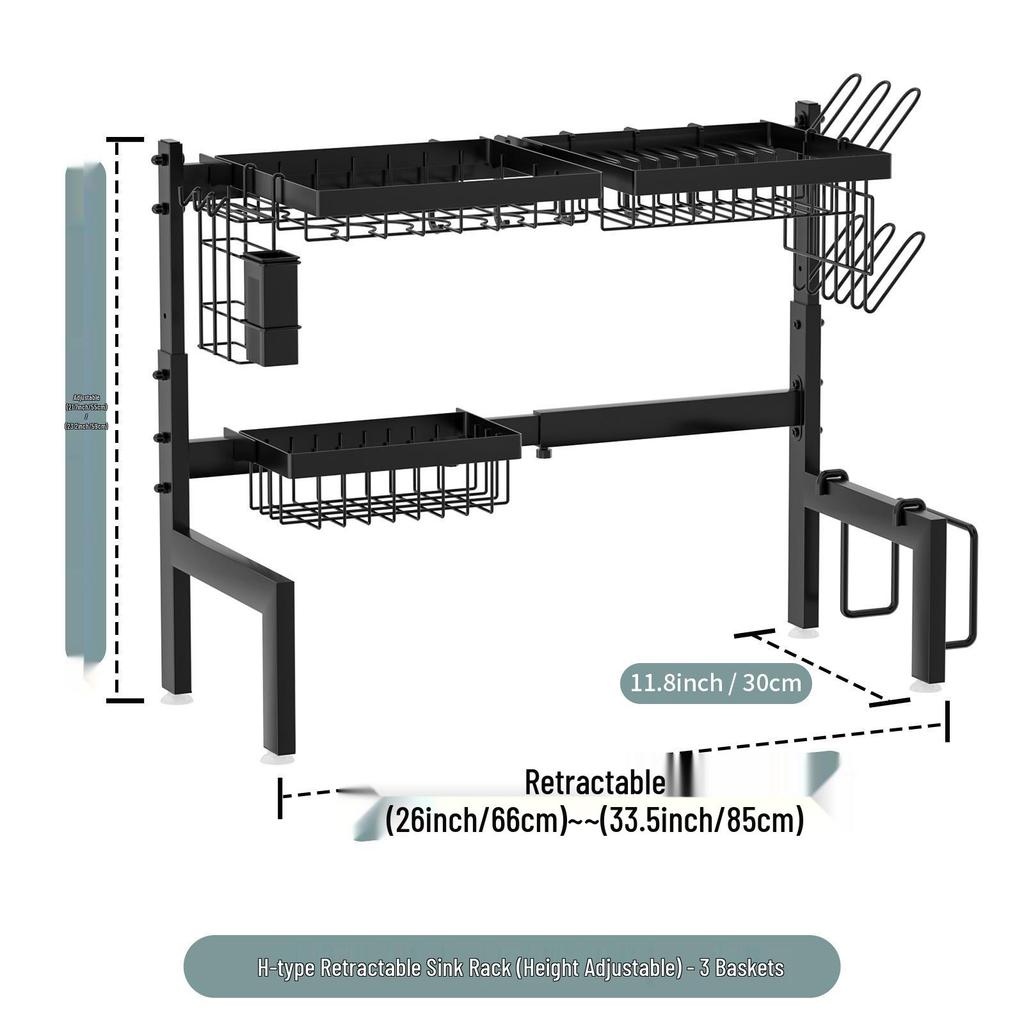 Retractable Kitchen Sink Storage Rack for Bowls and Plates