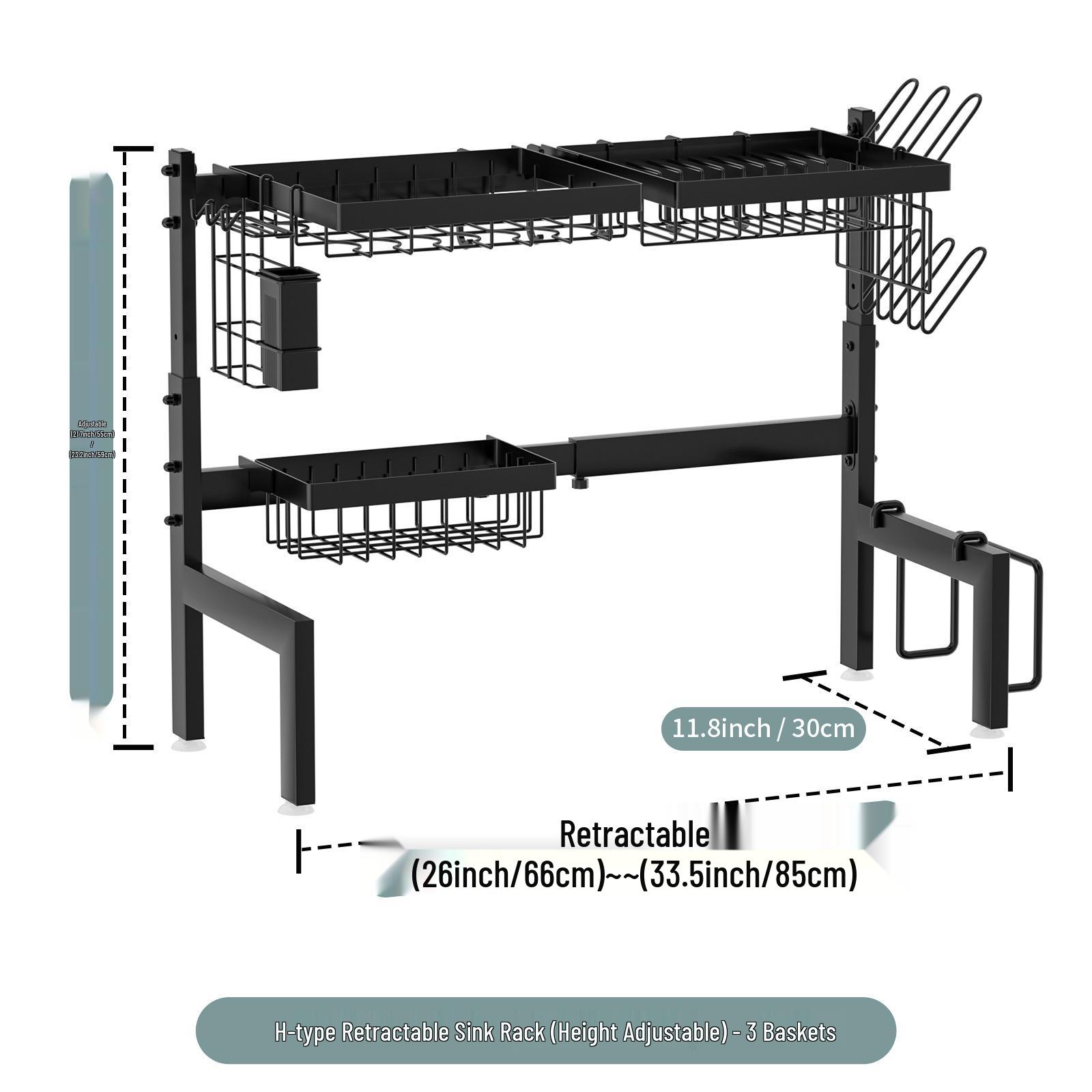 

Retractable Kitchen Sink Storage Rack for Bowls and Plates