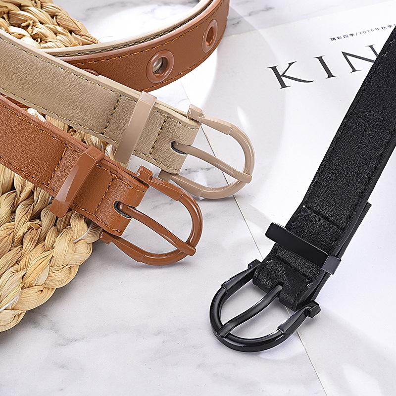 Niche Pin Buckle Color Scheme Corn Buckle Hollow Decoration Women'S Belt Personality Punk Solid Color Belt Women