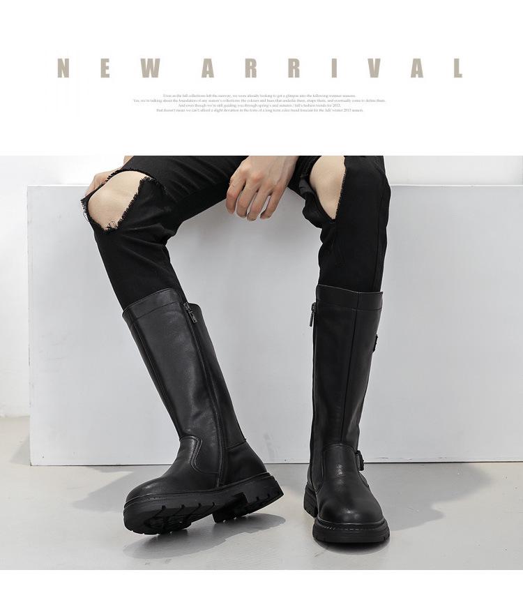 Męskie skórzane buty typu high martin parade knight, gruba podeszwa, długi styl kowbojski (Modele 88056)