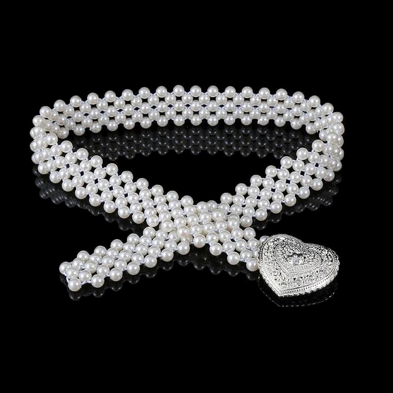 Ladies' Elastic Thin Waistband With Pearl  Waist Chain Simple Korean Style Drawstring Belt Women Apparel Accessories