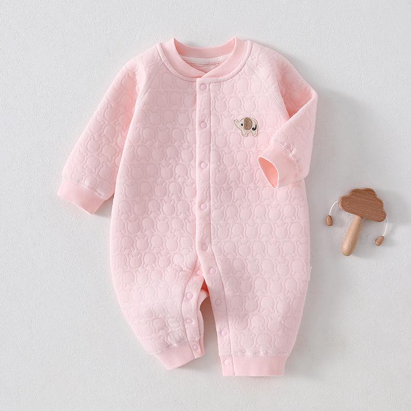 Three-Layer Quilted Baby Romper: Thickened Autumn/Winter Crawling Suit for Newborns, Boys, and Girls.