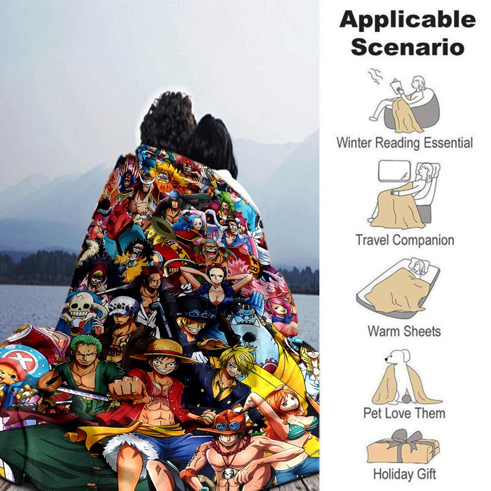 One Piece Characters Collage Flannel Blanket Super Soft Warm Cozy Blanket For Sofa Bed Office Travel Allseason Home Decor Gift
