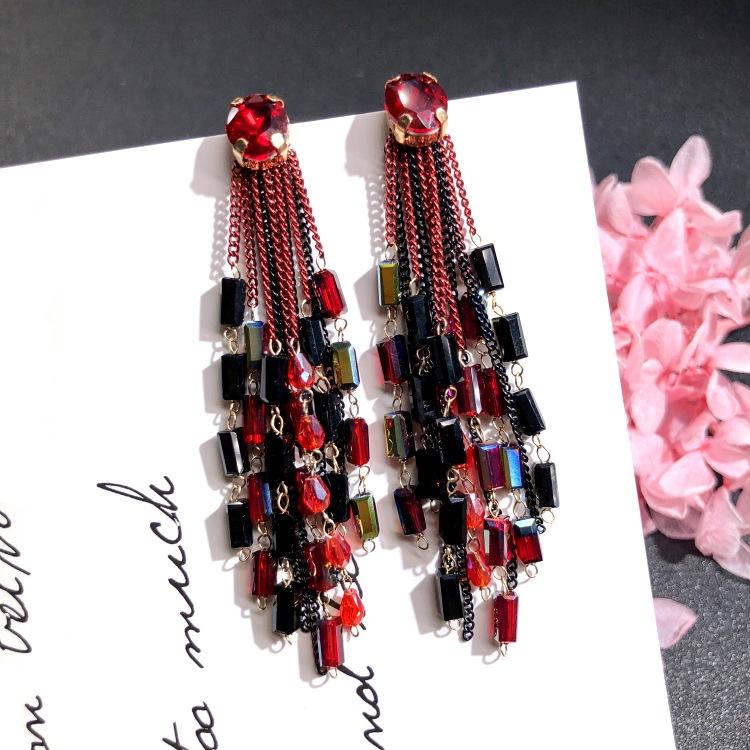 Luxury Retro Handmade Crystal Earrings Femininity Versatile Long Fringed Bride Earrings High-end Ear Jewelry