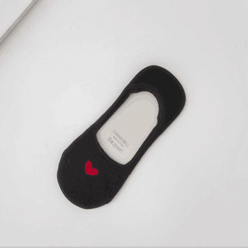 

1 пара невидимих ​​шкарпеток, нековзкі жіночі бавовняні човники із захованим серцем кохання one size чорний