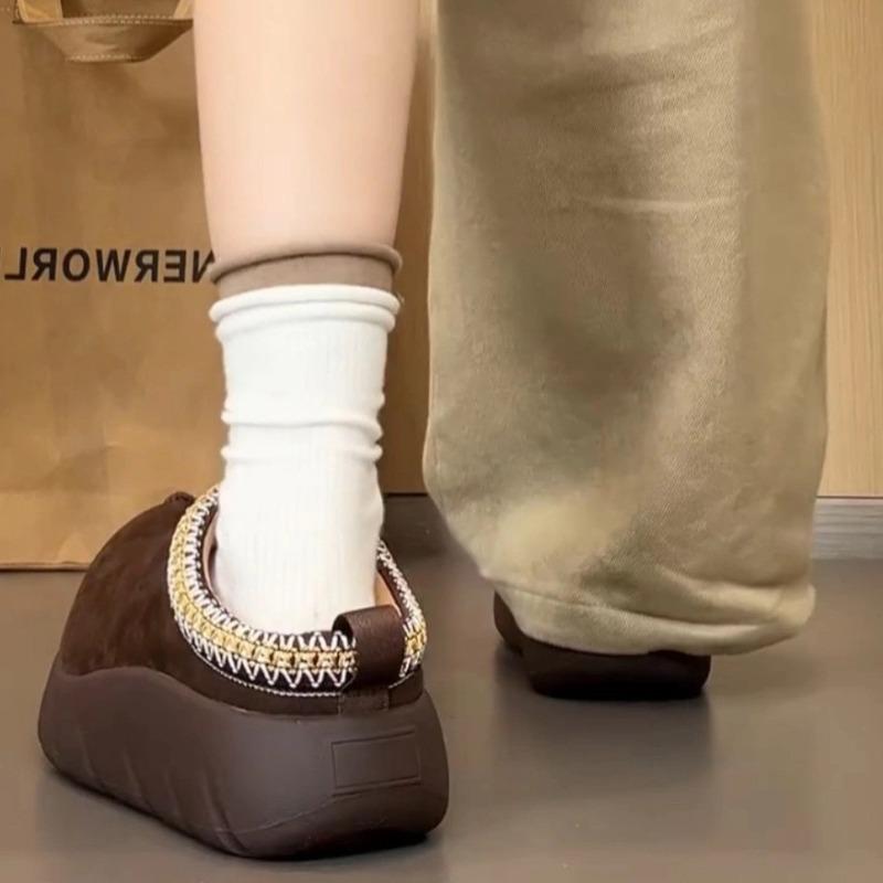 Big head snow boots slippers half-towed velvet thickened warm and non-slip winter new lazy one-pedal cotton shoes