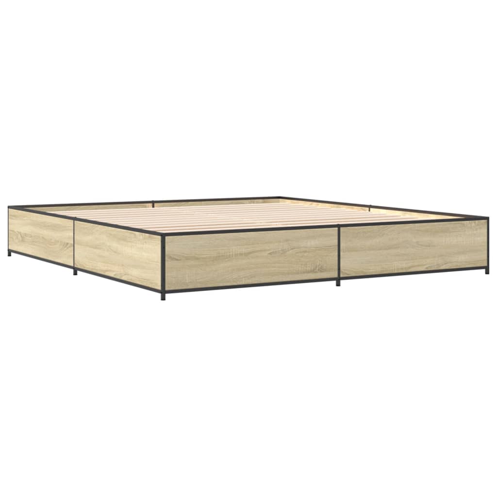 Bed Frame in Sonoma Oak Finish 200 x 200 cm Made of Engineered Wood and Metal