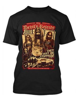 Mens Womens Horror Movie TShirt The Devils Rejection with They Can Never Be Stopped Print Black Retro Round Neck Tee
