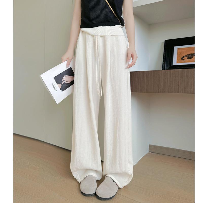 All-inclusive edge washed Tencel linen trousers women's summer thin drape lazy wide-leg trousers casual and thin scimitar trousers