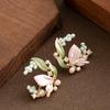 Japanese and Korean Super Fairy Sweet Temperament Fairy Wind Dripping Oil Paint Inlaid Pearl Stud Earrings Niche Personality Versatile Earrings