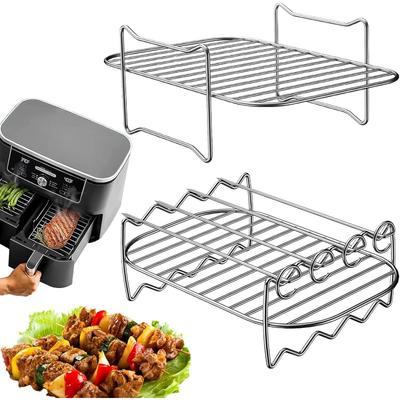304 Stainless Steel Air Fryer Grill Rack Vertical Skewer Stand Dehydrator BBQ Rack and Toast Bread Holder for Air Fryer Cooking