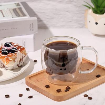 1PC Cartoon Teddy Bear Shaped Double-layer Cup with Handle Creative Transparent Cute Milk Cup for Home Use Household Goods