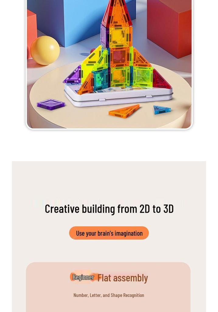 Portable Children's Magnetic Tile Puzzle Toy – Stained Glass Magnetic Building Set in Iron Box