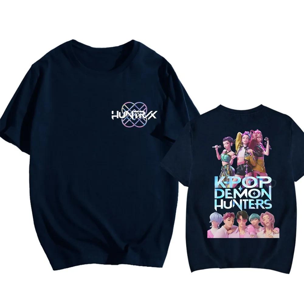 LUXEON Loose Crew Neck Short Sleeve T-Shirt K Pop Demon Hunters Hunter Group Print Base Layer Top S