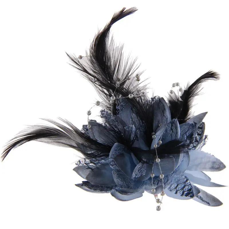 Women's Fashion Flower Feather Bead Corsage Hair Clip Bridal Hairband Brooch Pin Brida Barrettes Hair Mesh Accessories Jewelry
