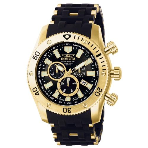 

Invicta Sea Spider Quartz Watch, 50mm Case, Gold and Black Stainless Steel with Polyurethane Strap, Black Dial, Size 140, Men s