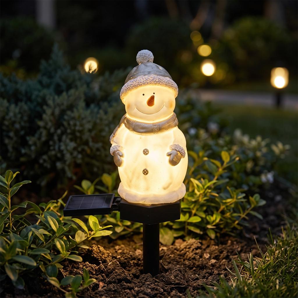 Ground Stake Lights with Resin Pumpkin and Snowman Design for Outdoor Garden Decoration