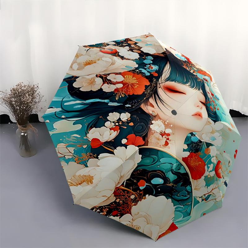 1 Stück Blumen-Fantasy-Regenschirm, Automatisches Öffnen/Schließen, Faltbares Design, Eisenrahmen, Für den Außenbereich, Festivalgeschenk, Geeignet für Fans, Reisen, Alltag