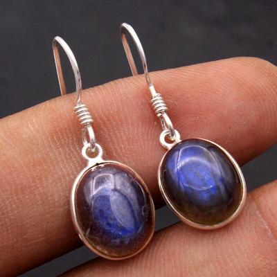 Handgefertigter natürlicher Labradorit-Edelstein-Ohrring aus 925er Sterlingsilber, edler Schmuck