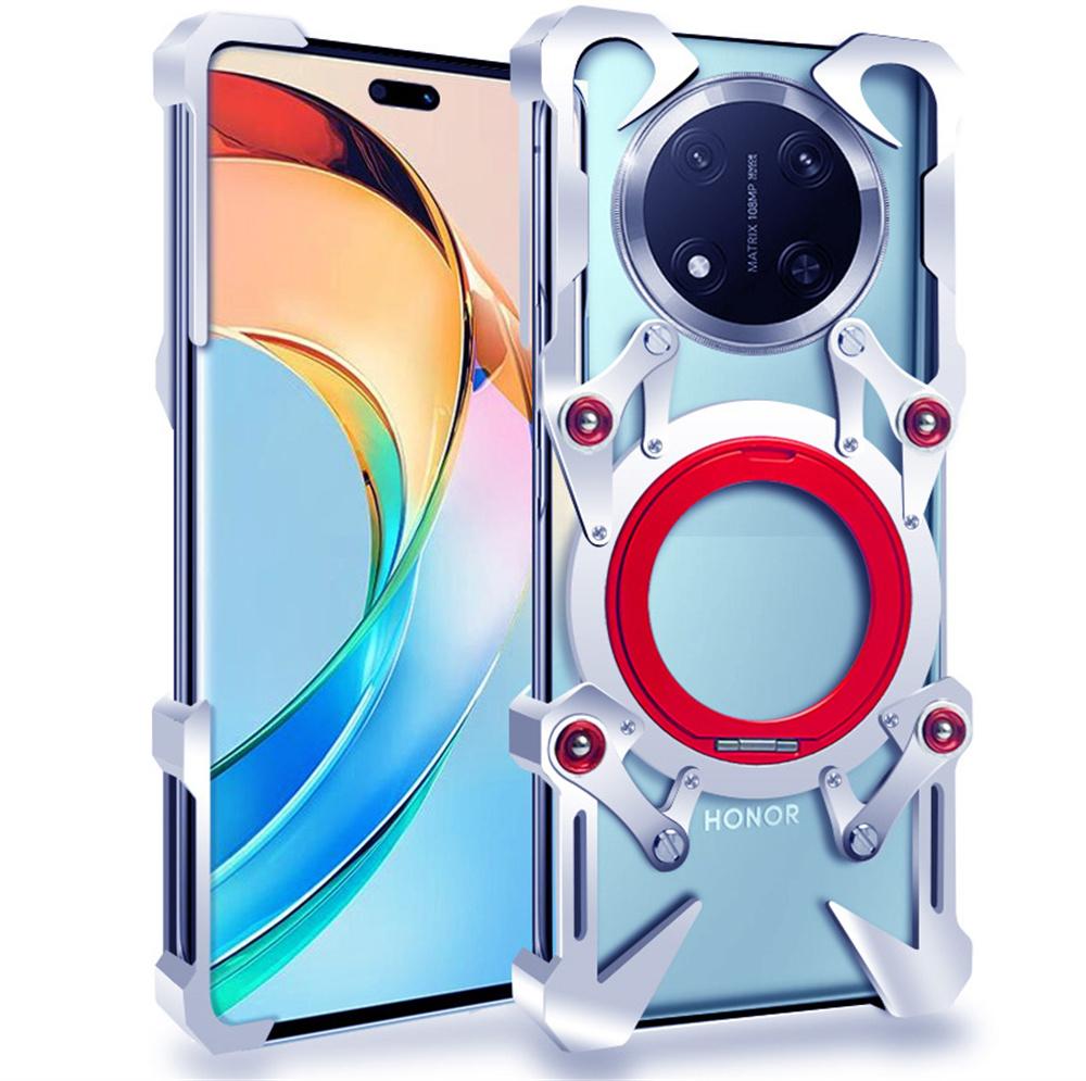 For Honor X60 Pro 5G Bumper Case Kickstand Aluminum Alloy Magnetic Phone Cover with Wrist Strap