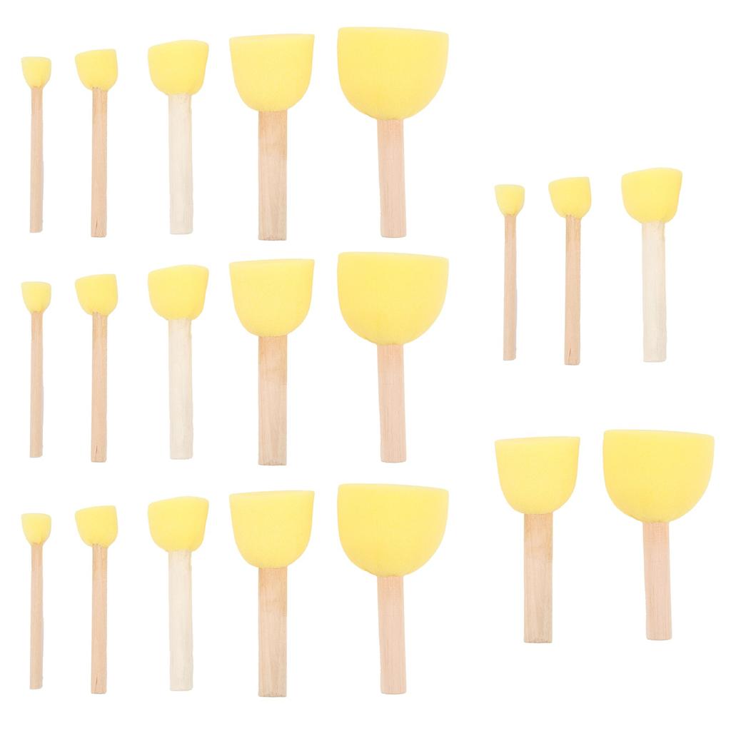 20pcs Sponge Brush Set DIY Round Yellow Mushroom Stick Painting Tools for Children Craft Drawing