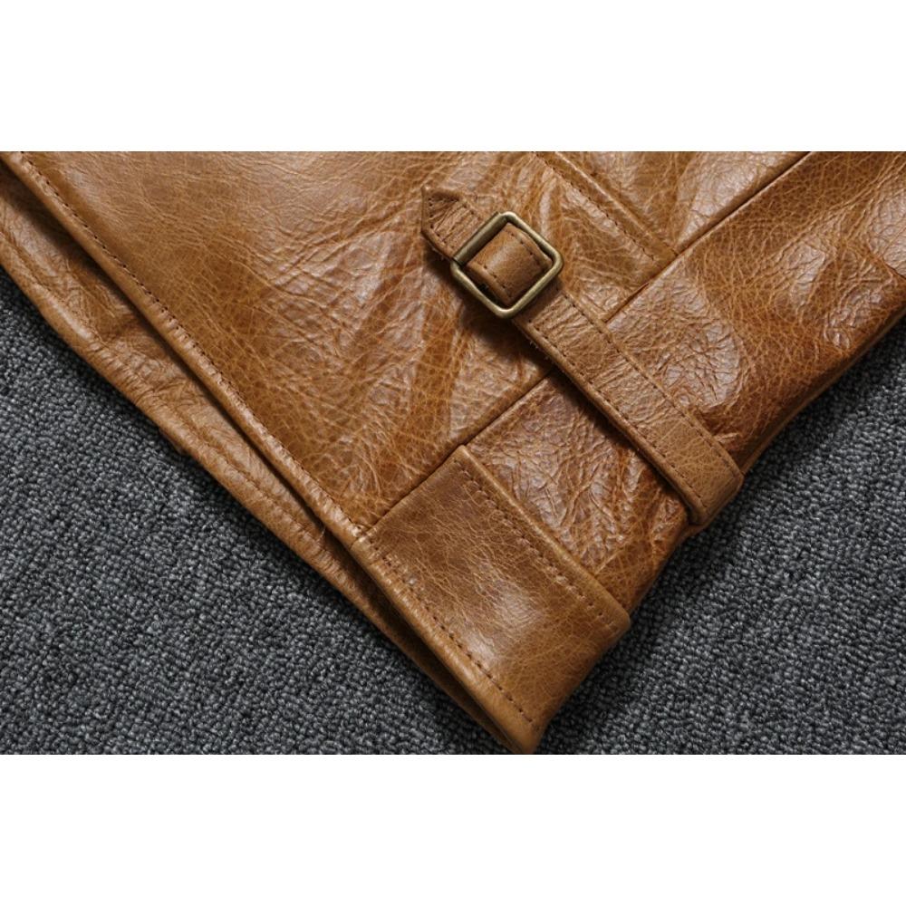 Chinese Size Men Leather Jackets Oil Waxed Yellow Brown Genuine Cow Leather Jacket for Men Cowhide Motorcycle Biker Jackets