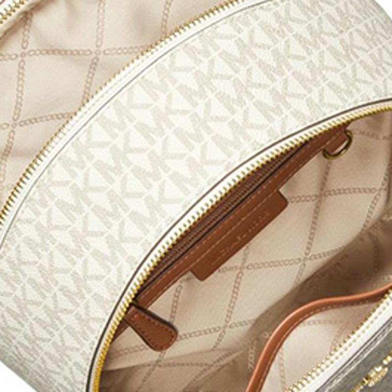 Michael Kors Mk Brooklyn Monogram Canvas And Leather Trimmed Backpack Medium Women backpack Ivory Brown 30H1GBNB2B-149