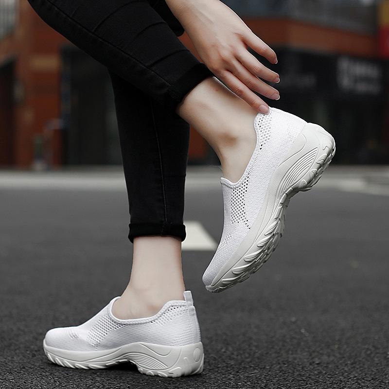 Large size spring middle-aged mother shoes breathable fly-woven one-pedal platform casual shoes women
