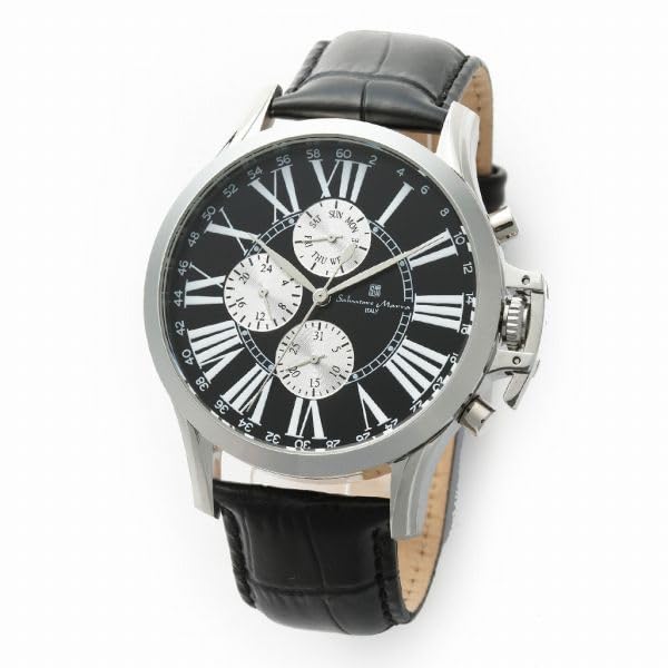 Authentic Salvatore Marra Wristwatch Water Date and Day Leather SSBK SM23101-SSBK, Resistant, Display, Strap,