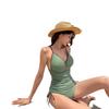 One-piece triangular swimsuit women's simple solid color summer new sexy deep V backless hot spring swimsuit