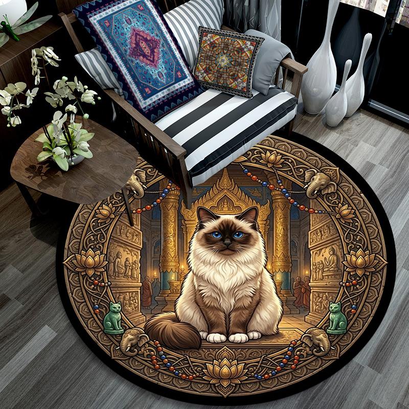 Temple Cat Round Area Rug Under Office Chairs Bedroom Living Room Home Decor